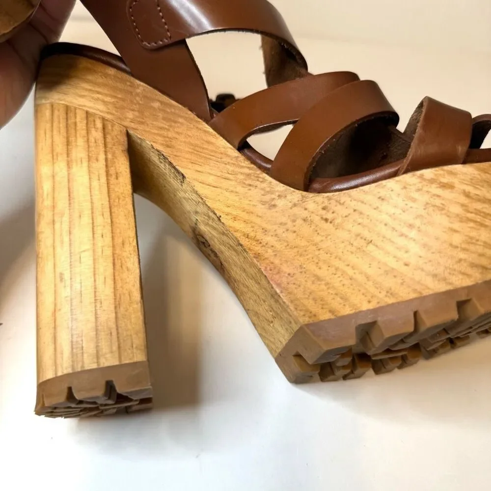 Zara Basic Strappy Stacked Platform Heeled Sandals Size 37 - Picture 9 of 11
